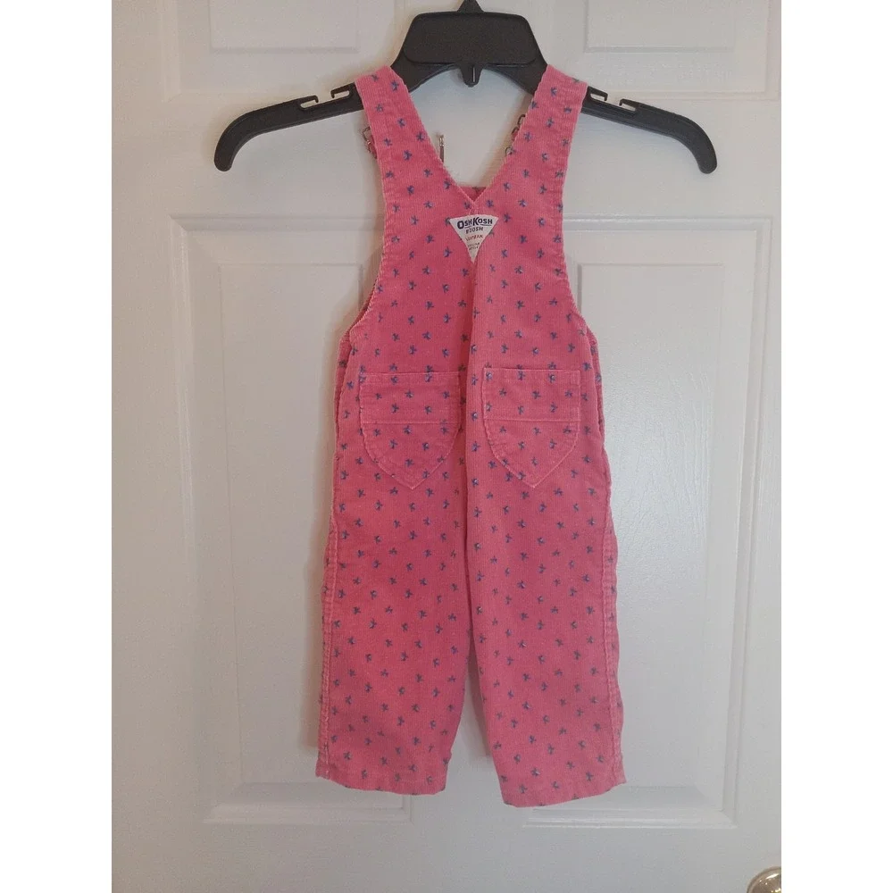 VTG 80s OshKosh B'gosh Pink Floral Print Corduroy Bib Overalls‎ 18 Months